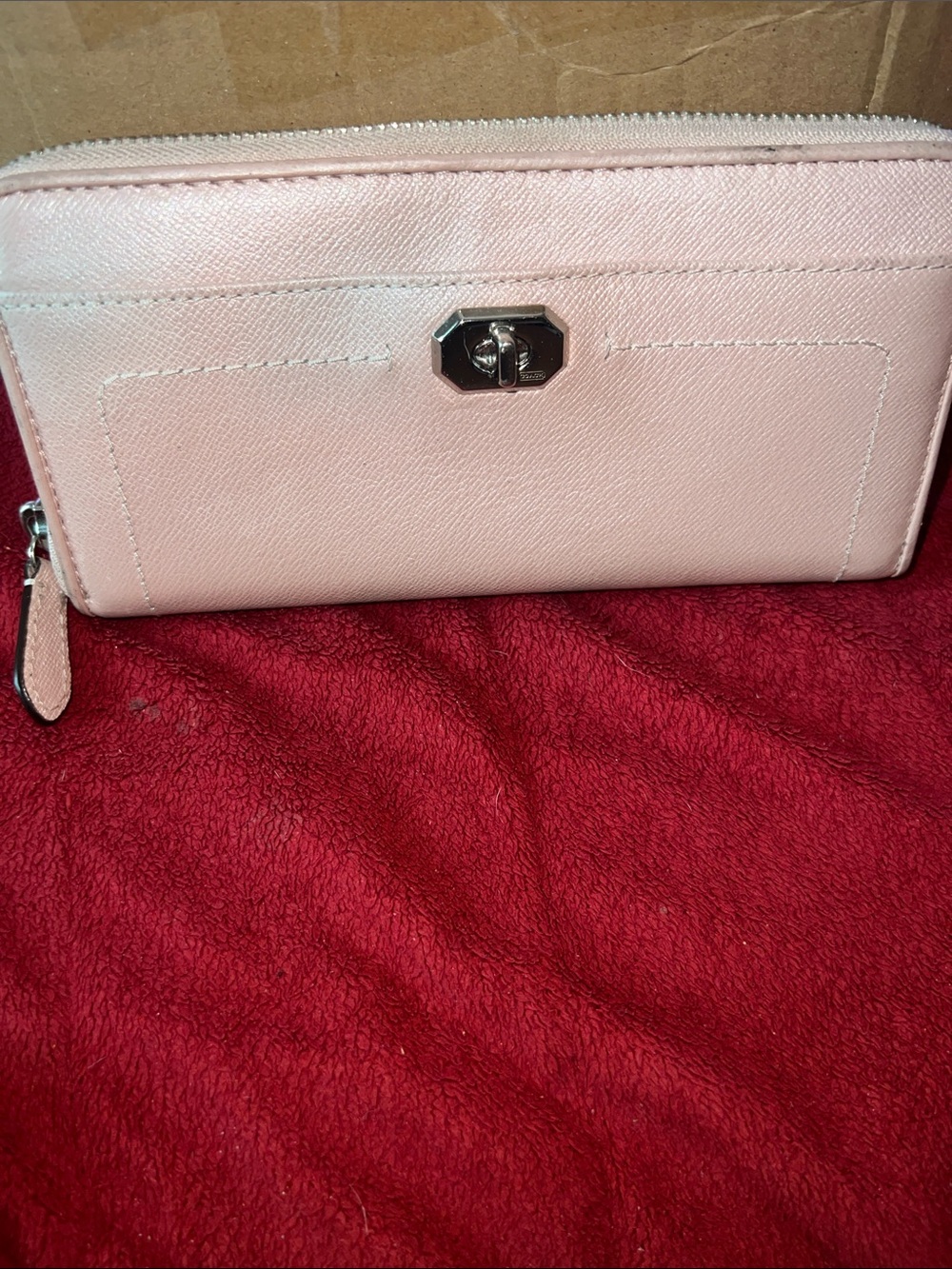 Coach Blush Pink Zip-Around Wallet with Turn-Lock Detail